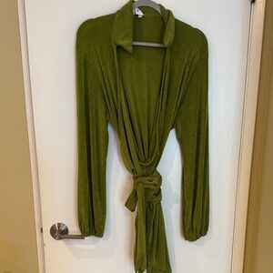 Princess Polly Olive Long Sleeve Wrap Dress